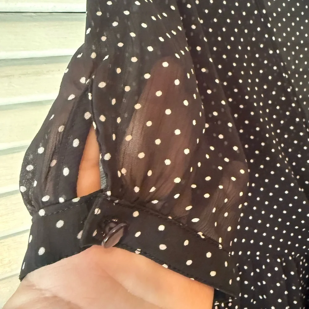 Merona Short Sleeve Black and White Sheer Polka Dot Dress